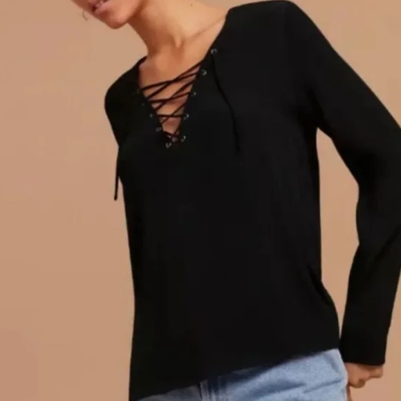Aritzia Wilfred Free Lace-Up Black Silky Blouse - Picture 1 of 6